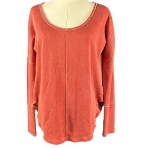 LUCKY BRAND Oversize Waffle Scoop Neck T-shirt Red Pink Long Sleeve Thermal S